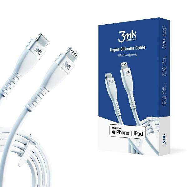 3MK HyperSilicone MFI USB-C/Lightning cable white