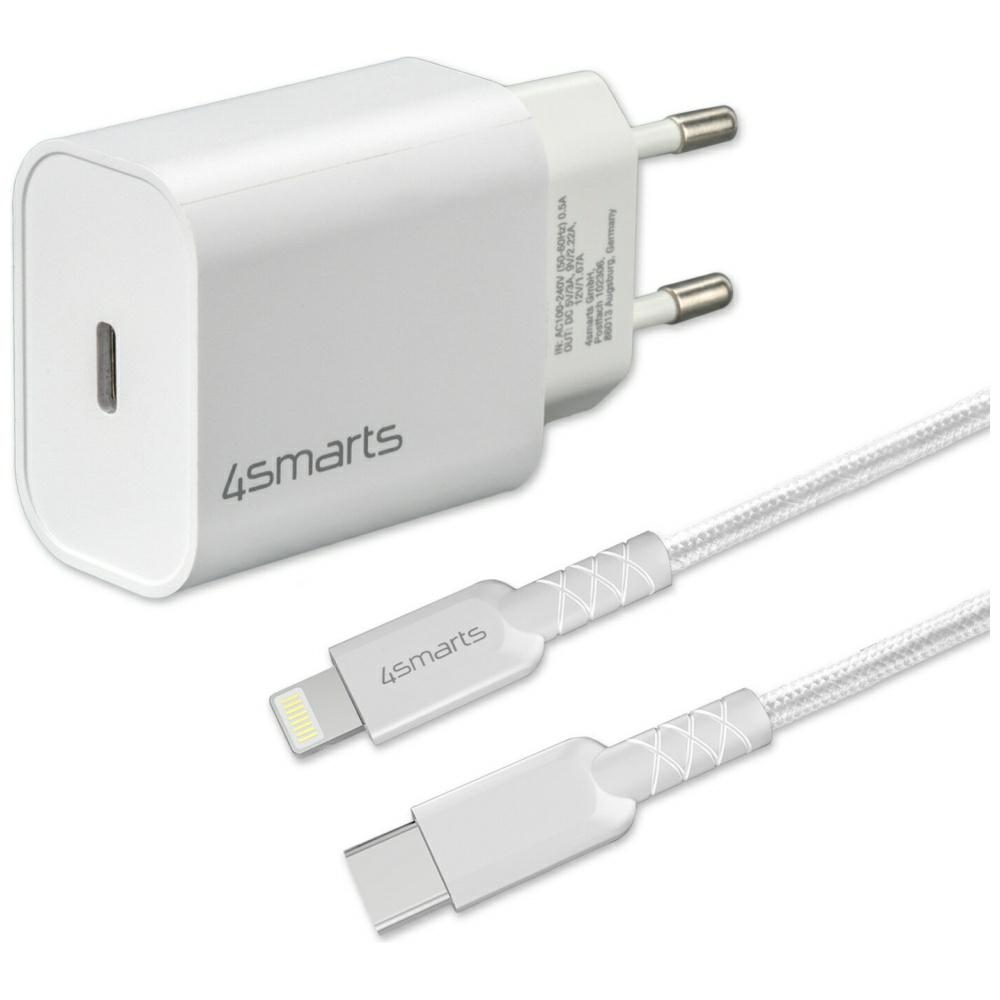 4smarts VoltPlug 20W USB-C Wall Charger with USB-C to Lightning Cable, White