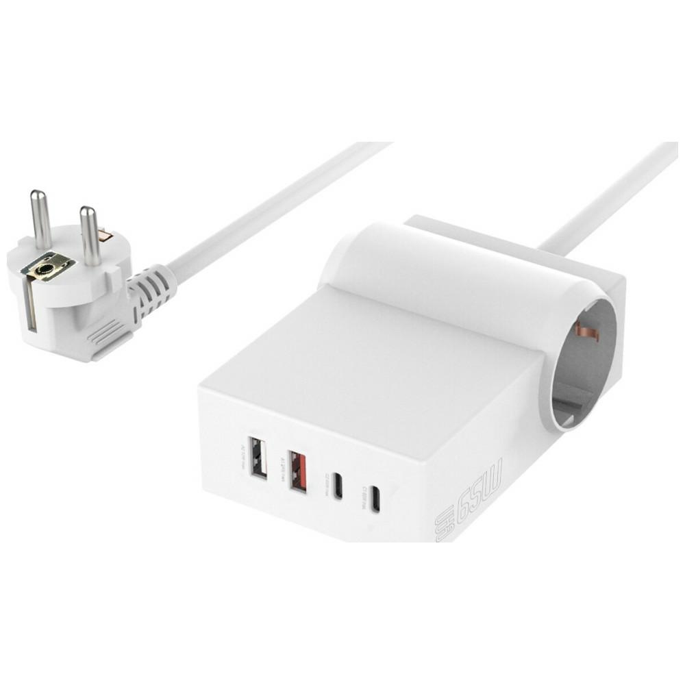 4smarts 6-in-1 Power Strip Charging Station Desk GaN 65W USB-C/A/AC white