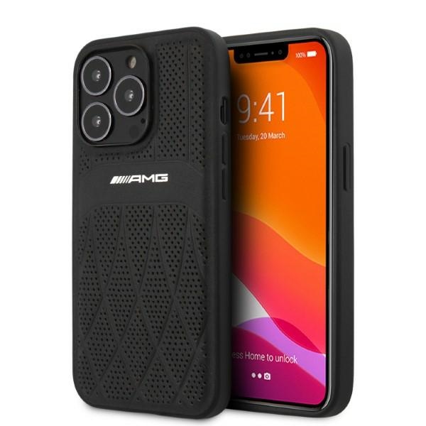 Mercedes AMG AMHCP13LOSDBK iPhone 13 Pro / 13 6.1" black hard case with curved leather lines