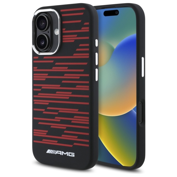 Mercedes AMG AMHMP16S24SSRRK iPhone 16 6.1" black hard case with Silicone Graphics and MagSafe