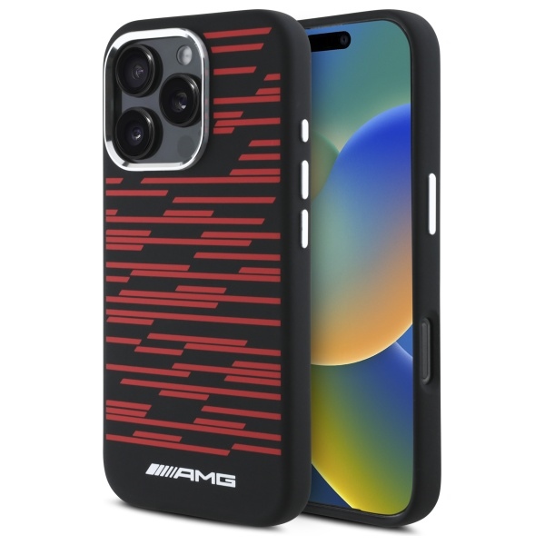 Mercedes AMG AMHMP16X24SSRRK iPhone 16 Pro Max 6.9" black hard case with silicone graphics and MagSafe