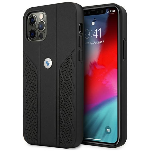 BMW BMHCP12LRSPPK iPhone 12 Pro Max 6.7" black leather hard case with perforated Curve design