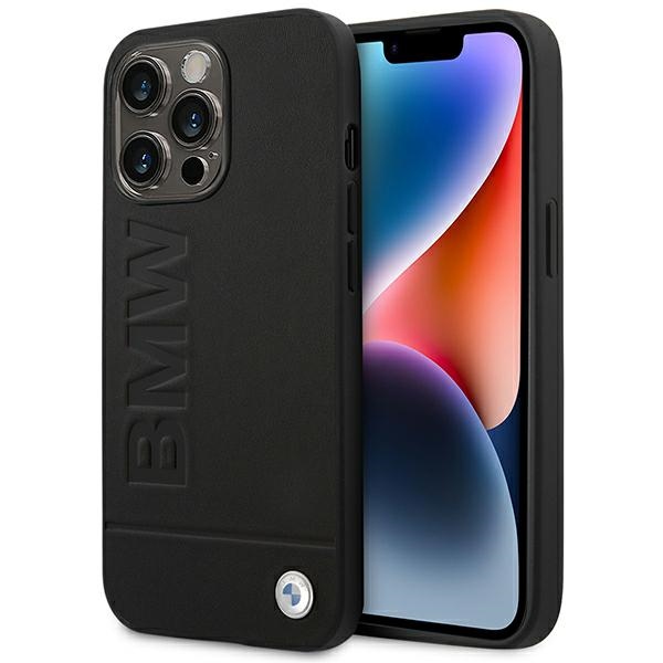 BMW BMHCP14XSLLBK iPhone 14 Pro Max 6.7" case, black, Leather Stamp