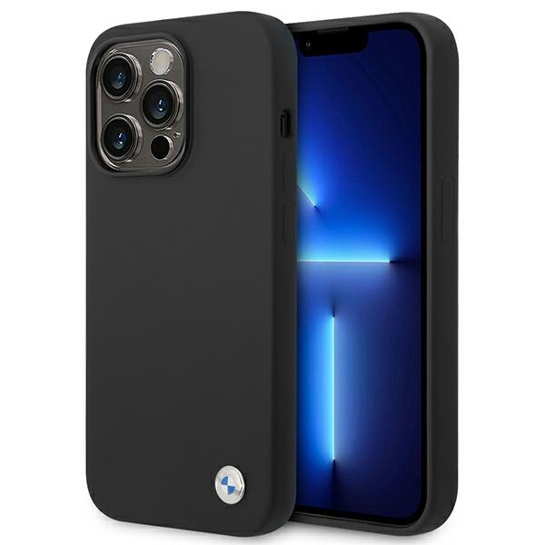BMW BMHCP14LSILBK iPhone 14 Pro 6.1" Black Silicone Case with Metal Logo