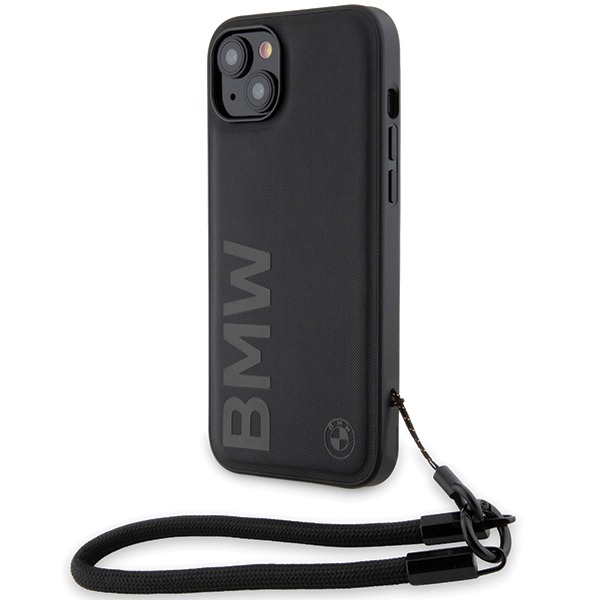 BMW BMHCP15M23RMRLK iPhone 15 Plus / 14 Plus 6.7" black hardcase Signature Leather Wordmark Cord