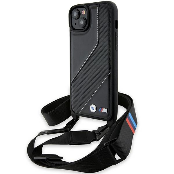 BMW BMHCP15S23PSCCK iPhone 15 / 14 / 13 black hard case M Edition Carbon Stripe AND Strap