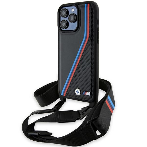 BMW BMHCP15X23PSVTK iPhone 15 Pro Max 6.7" black hardcase M Edition Carbon Tricolor Lines AND Strap