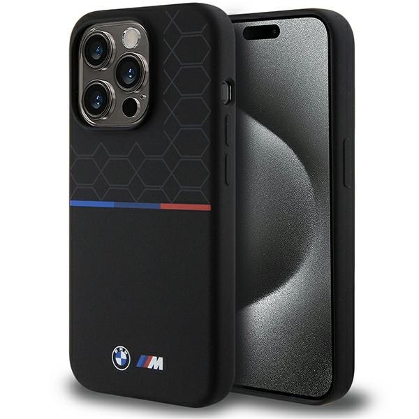 BMW BMHMP15L22SMPK iPhone 15 Pro 6.1" black hard case with M Silicone Pattern and MagSafe