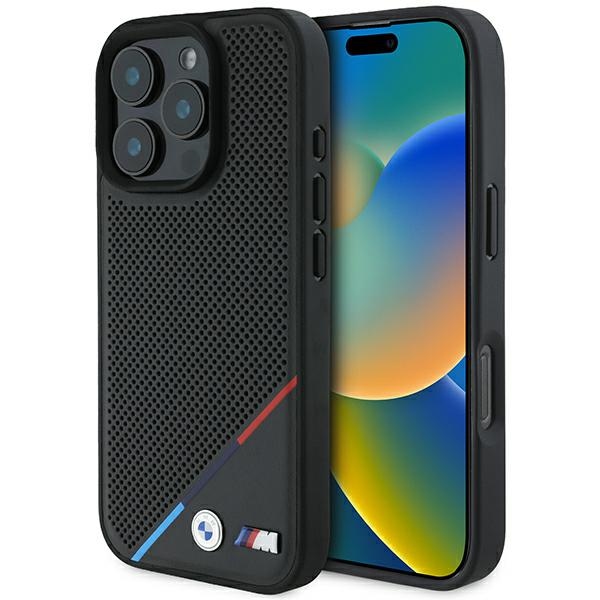 BMW BMHMP16L23PUPDK iPhone 16 Pro 6.3" black hard case M Perforated Tricolor Line MagSafe