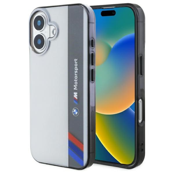 BMW BMHCP16S23HTFEG iPhone 16 6.1" grey hard case – Motosport IML Vertical Stripe