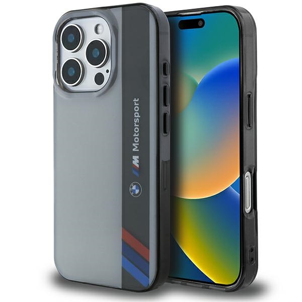 BMW BMHCP16L23HTFEG iPhone 16 Pro 6.3" grey hard case, Motosport IML Vertical Stripe