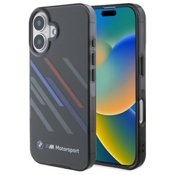 BMW BMHCP16M23HTRAK iPhone 16 Plus 6.7" black hard case, Motosport IML Random Stripes