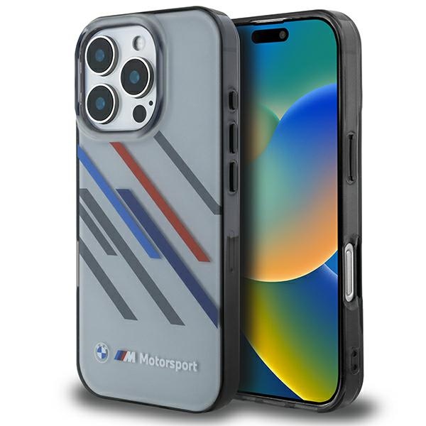 BMW BMHCP16L23HTRAG iPhone 16 Pro 6.3" grey hard case – Motosport IML Random Stripes