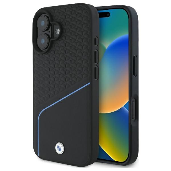 BMW BMHMP16S23RDCLK iPhone 16 6.1" black hard case, Sign Leather Textured and Line MagSafe