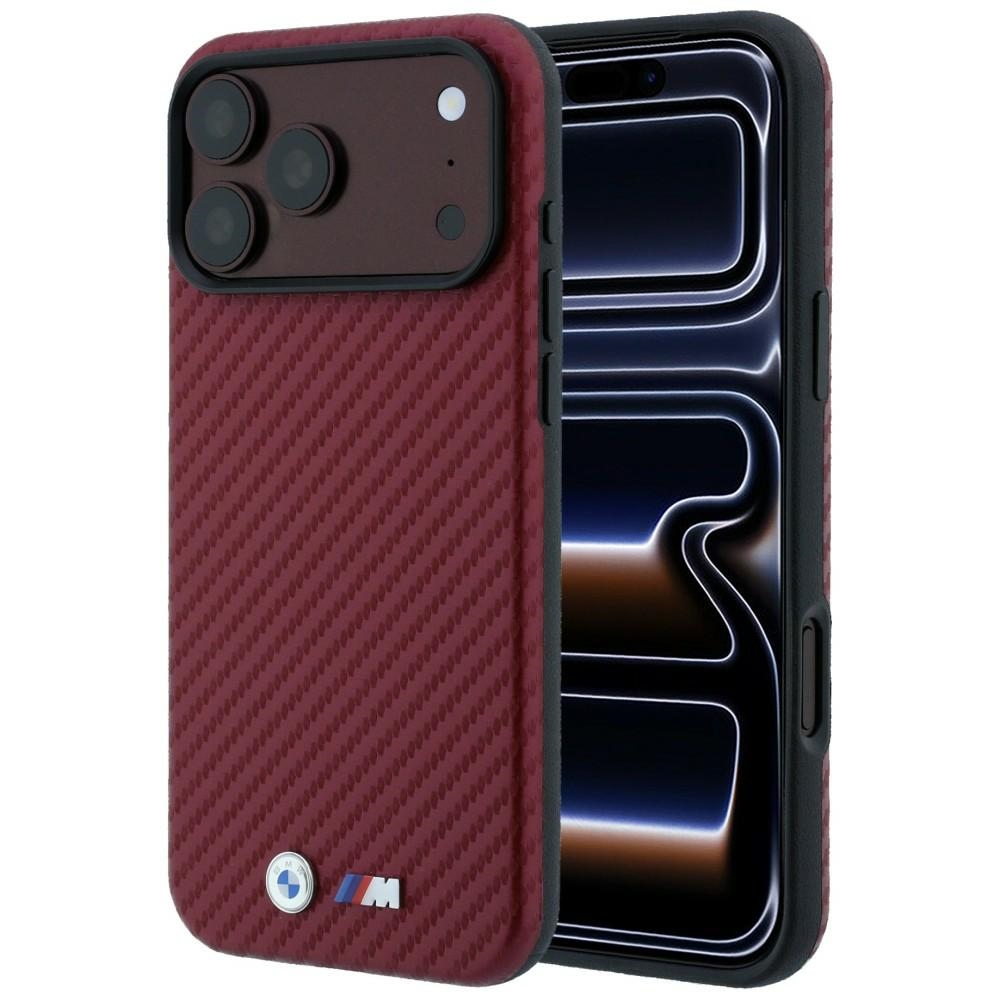 BMW M Carbon Metal Logo MagSafe Case for iPhone 18 Pro Max / 17 Pro Max burgundy
