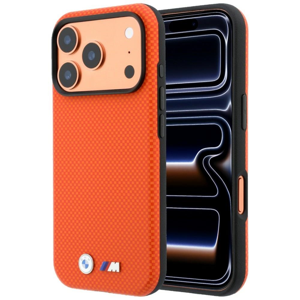 BMW M Quadrille Kevlar Metal Logo MagSafe Case for iPhone 18 Pro Max / 17 Pro Max orange