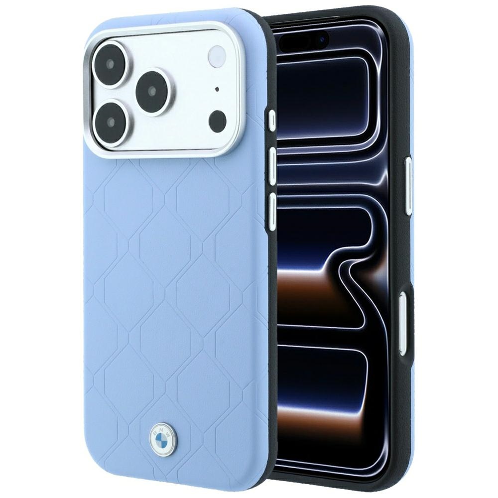 BMW Sign Deboss Quilted Metal Logo MagSafe Case for iPhone 18 Pro / 17 Pro blue