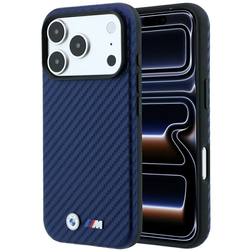 BMW M Carbon Metal Logo MagSafe Case for iPhone 18 Pro / 17 Pro navy blue