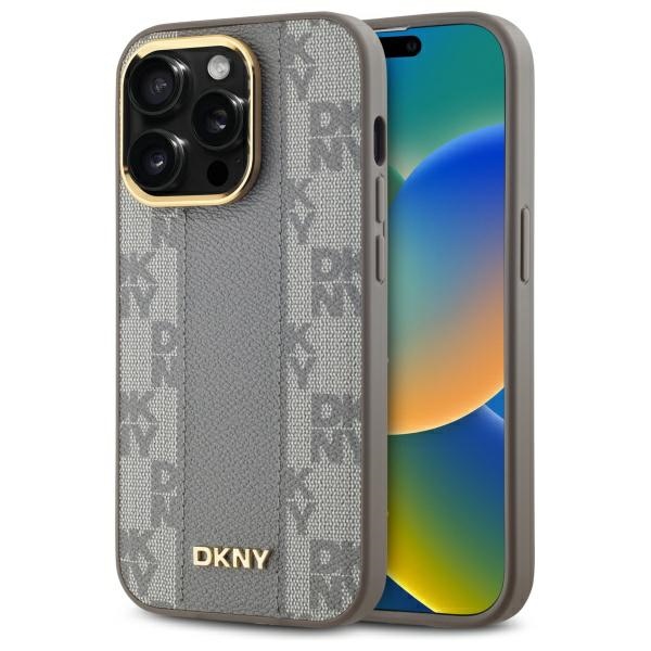 DKNY DKHMP14LPCPVSLE iPhone 14 Pro 6.1" beige hard case, Leather Checkered Mono Pattern, MagSafe