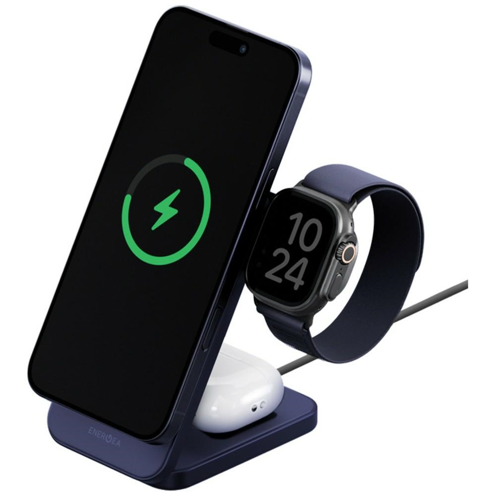 Energea Magtrio 2 3-in-1 25W Qi2 foldable wireless charger, blue