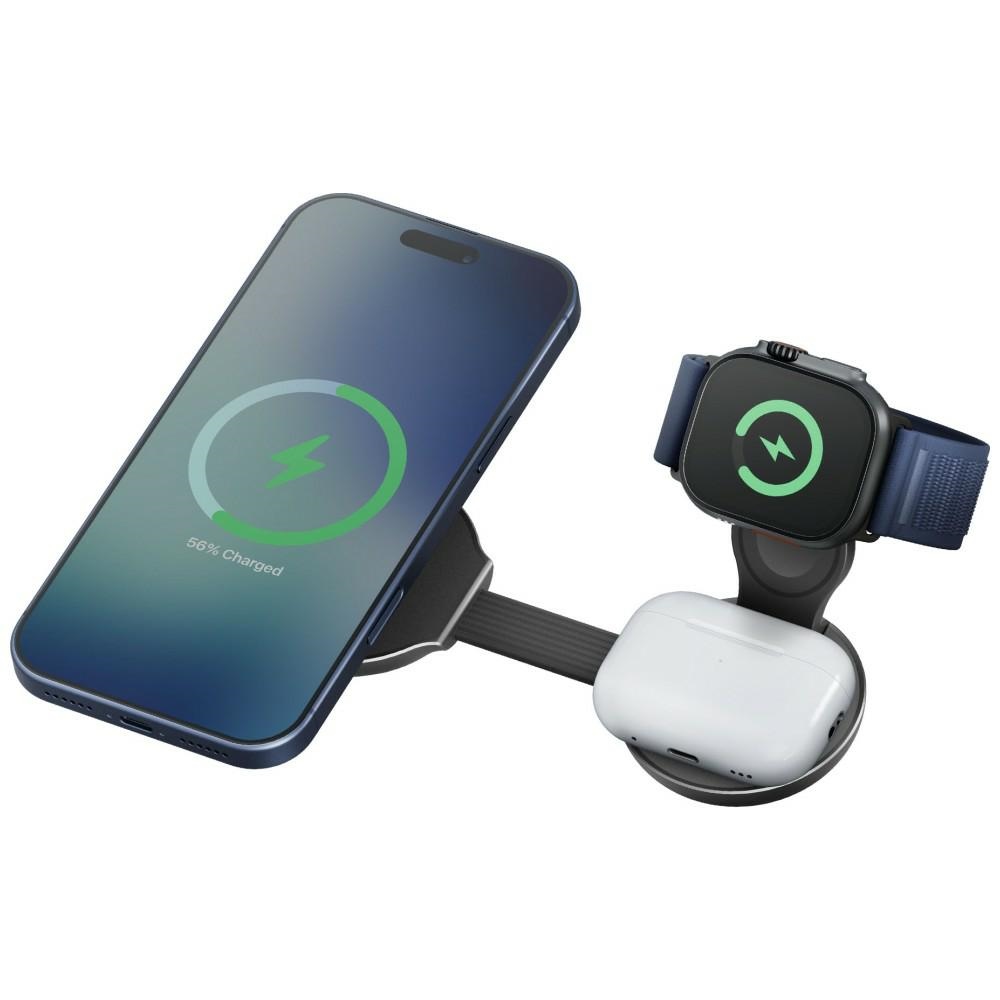 Energea Alumag Trio 2-in-1 foldable aluminum wireless charger, Qi2.2, 25W, gunmetal