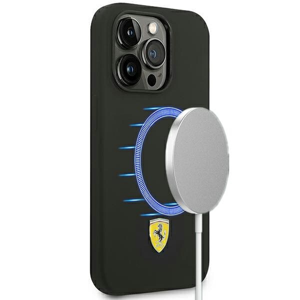 FERRARI FESSIHMP14LBK iPhone 14 Pro 6.1" Black Hardcase Silicone Metal Logo MagSafe