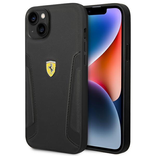 FERRARI FEHCP14MRBUK iPhone 14 Plus / 15 Plus 6.7" black hard case with leather-stamped sides
