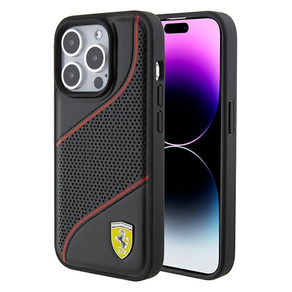 FERRARI FEHCP15LPWAK iPhone 15 Pro 6.1" black hard case with perforated waves and metal logo