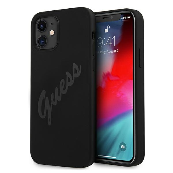 GUESS GUHCP12SLSVSBK iPhone 12 mini 5.4" black hard case, Vintage Script