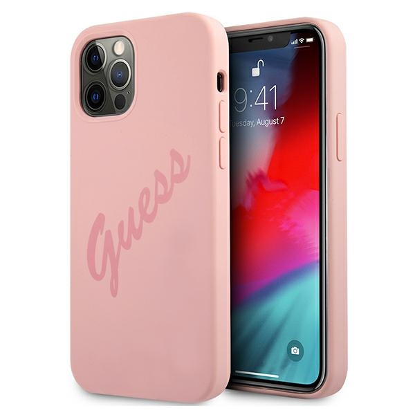 GUESS GUHCP12LLSVSPI iPhone 12 Pro Max 6.7" pink hard case, Vintage Script