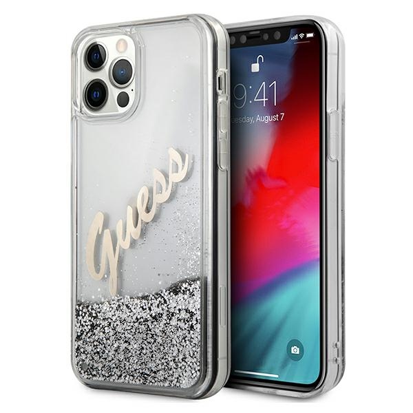 GUESS GUHCP12LGLVSSI iPhone 12 Pro Max 6.7" silver glitter hard case with vintage script
