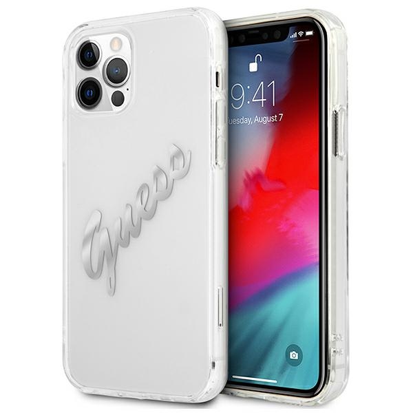 GUESS GUHCP12MKTRSVSI iPhone 12/12 Pro 6.1" Transparent Hard Case Vintage Script Silver