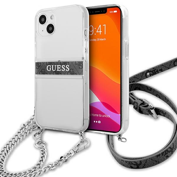 GUESS GUHCP13SKC4GBSI iPhone 13 mini 5.4" Transparent hard case 4G Grey with Silver Chain Strap