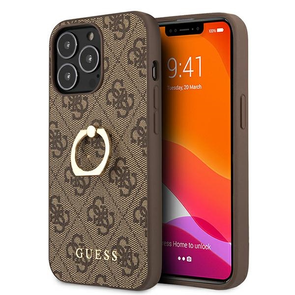 GUESS GUHCP13L4GMRBR iPhone 13 Pro / 13 6.1" brown hard case with ring stand