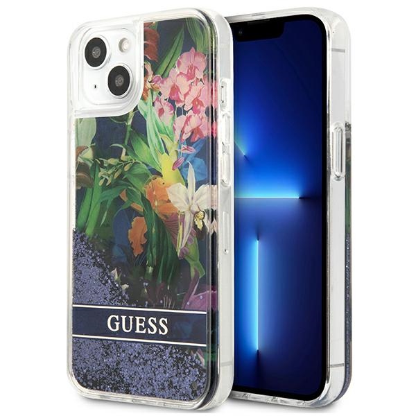 GUESS GUHCP13SLFLSB iPhone 13 mini 5.4" blue hardcase with Flower Liquid Glitter