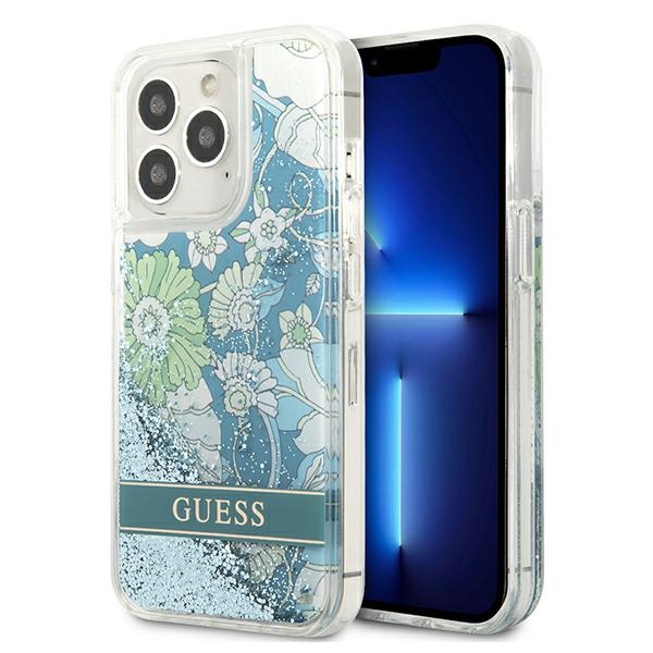 GUESS GUHCP13LLFLSN iPhone 13 Pro / 13 6.1" green hard case with flower liquid glitter