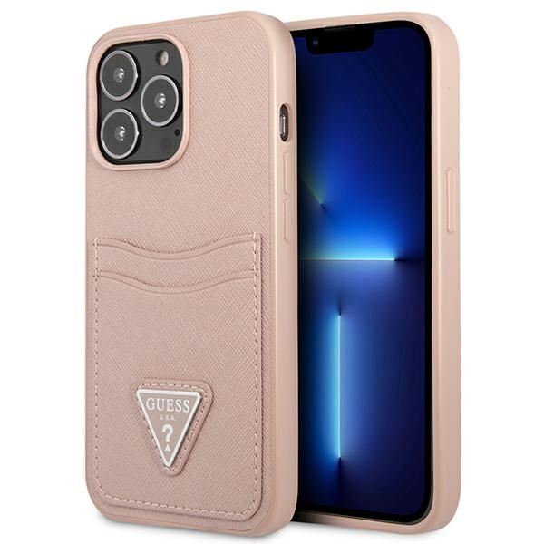 GUESS GUHCP13LPSATPP iPhone 13 Pro / 13 6.1" pink Saffiano hard case with Triangle Logo and Cardslot