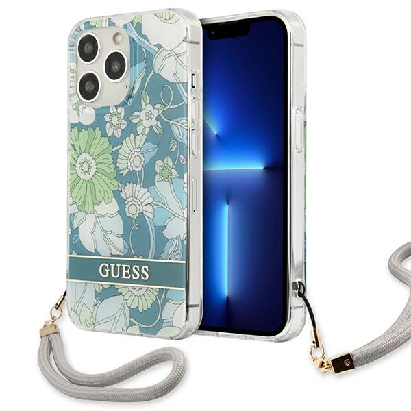 GUESS GUHCP13LHFLSN iPhone 13 Pro / 13 6.1" green hardcase with Flower Strap design