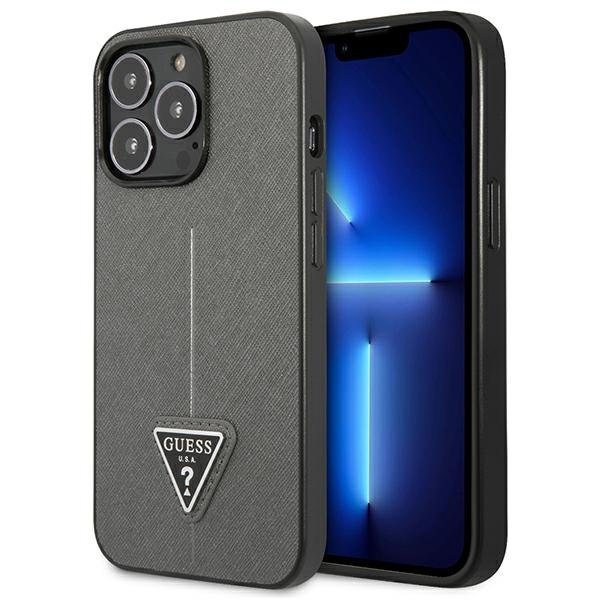 GUESS GUHCP13XPSATLG iPhone 13 Pro Max 6.7" silver Saffiano hard case with Triangle Logo