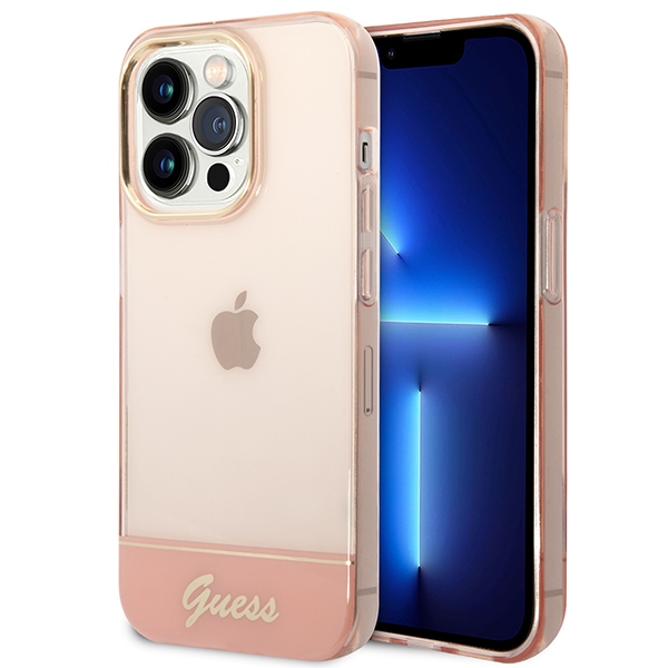 GUESS GUHCP14LHGCOP iPhone 14 Pro 6.1" pink hard case, translucent