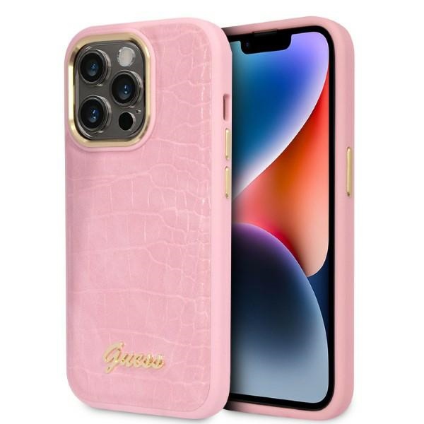 GUESS GUHCP14LHGCRHP iPhone 14 Pro 6.1" pink hardcase from the Croco Collection
