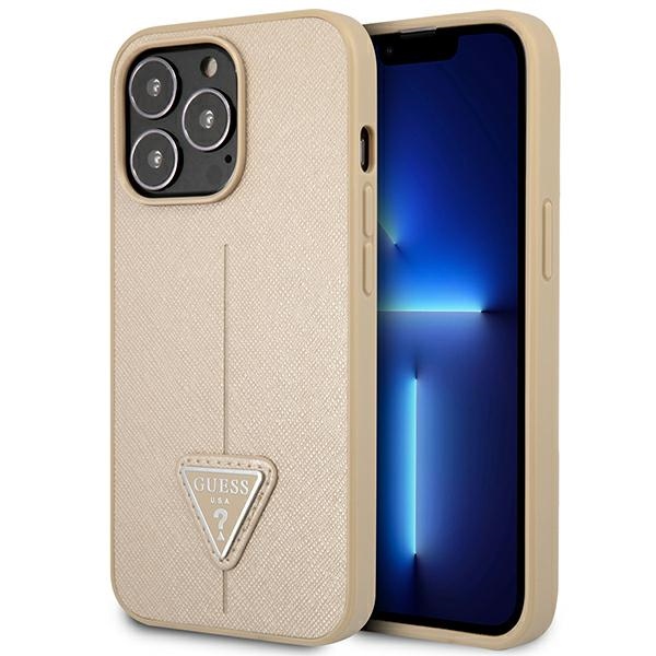 GUESS GUHCP14XPSATLE iPhone 14 Pro Max 6.7" beige Saffiano hardcase with Triangle Logo