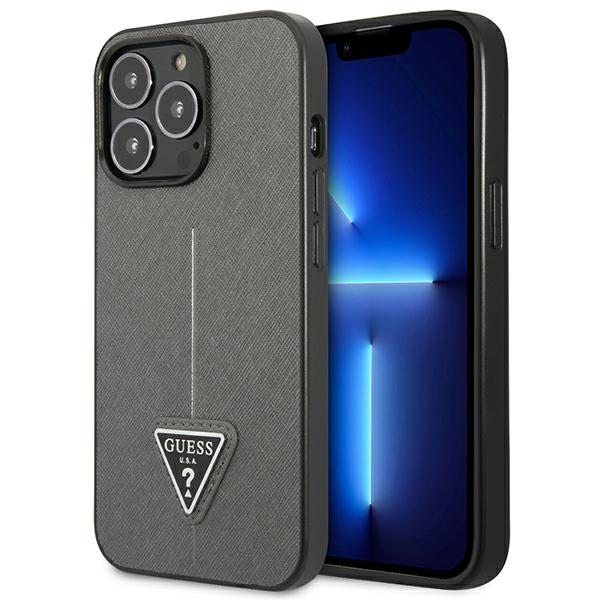 GUESS GUHCP14LPSATLG iPhone 14 Pro 6.1" silver SaffianoTriangle Logo hard case