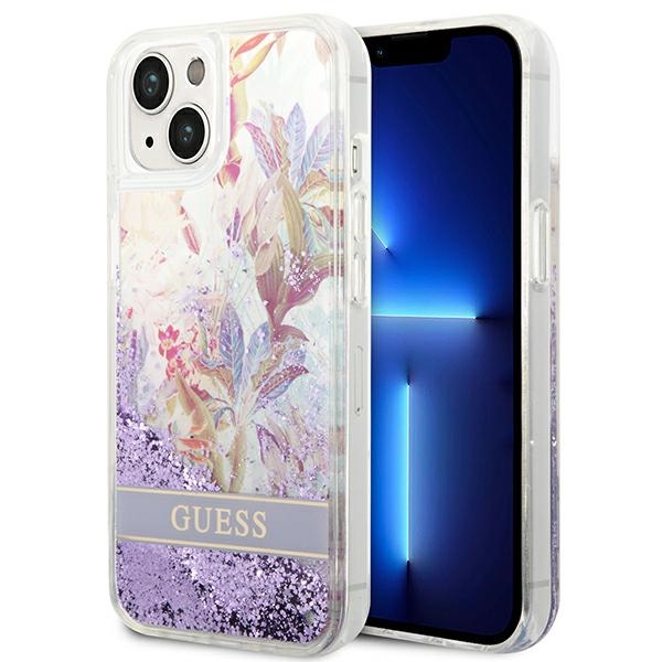 GUESS GUHCP14MLFLSU iPhone 14 Plus / 15 Plus 6.7" purple hard case with flower liquid glitter