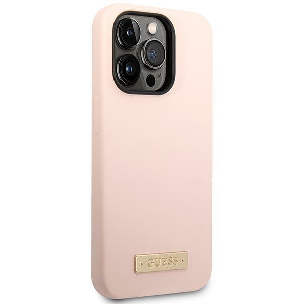 GUESS GUHMP14LSBPLP iPhone 14 Pro 6.1" pink hard case with Silicone Logo Plate and MagSafe