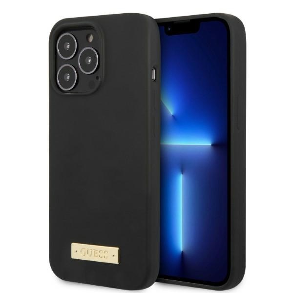 GUESS GUHMP13LSPLK iPhone 13 Pro / 13 6.1" black hard case with Silicone Logo Plate and MagSafe