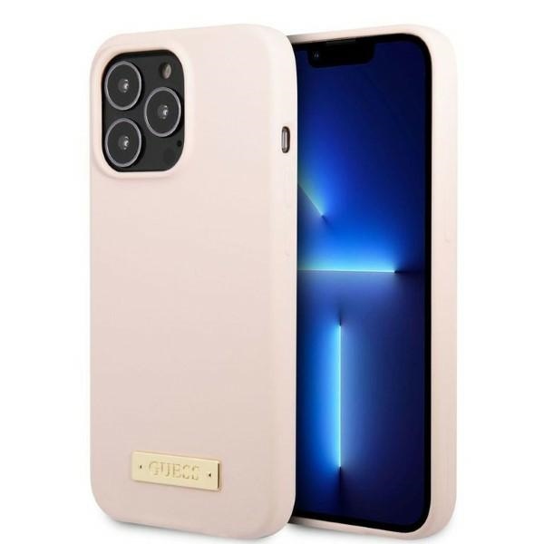 GUESS GUHMP13LSPLP iPhone 13 Pro / 13 6.1" pink hard case with Silicone Logo Plate and MagSafe
