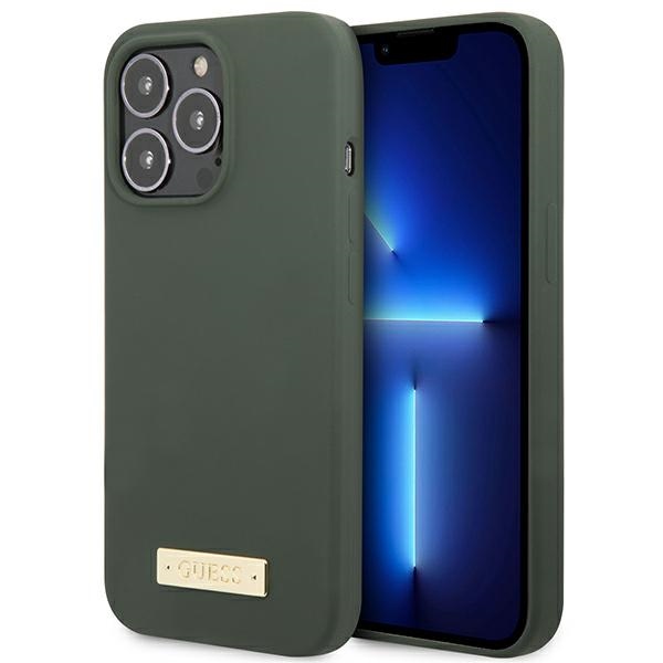 GUESS GUHMP13LSPLA iPhone 13 Pro / 13 6.1" green/khaki hard case with Silicone Logo Plate and MagSafe