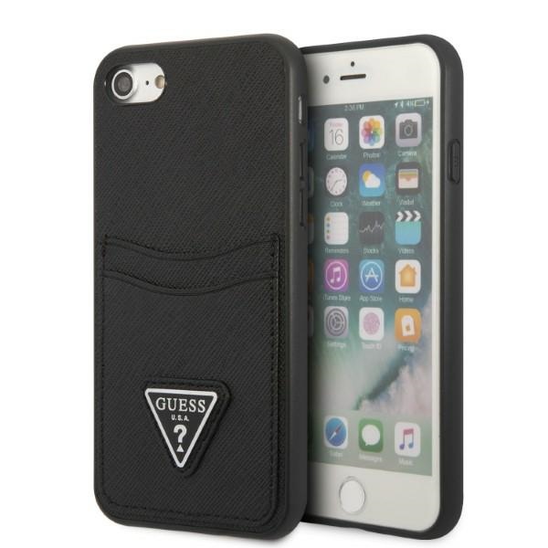 GUESS GUHCI8PSATPK iPhone 7/8 SE 2020 / SE 2022 hard case, black, Saffiano Triangle Logo, card slot